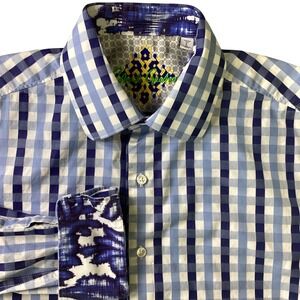 Robert Graham Mens Classic Fit Blue Gingham Cotton Button Down Shirt Large flip